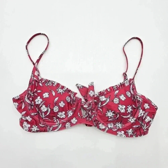 Red Flower Bikini Top Small Swimwear Swimsuit Bathing Suit - Picture 1 of 6